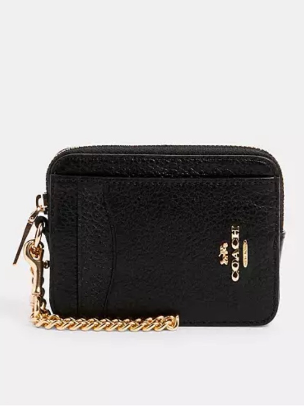 Coach Black Leather Zipper Card Case with Gold Logo